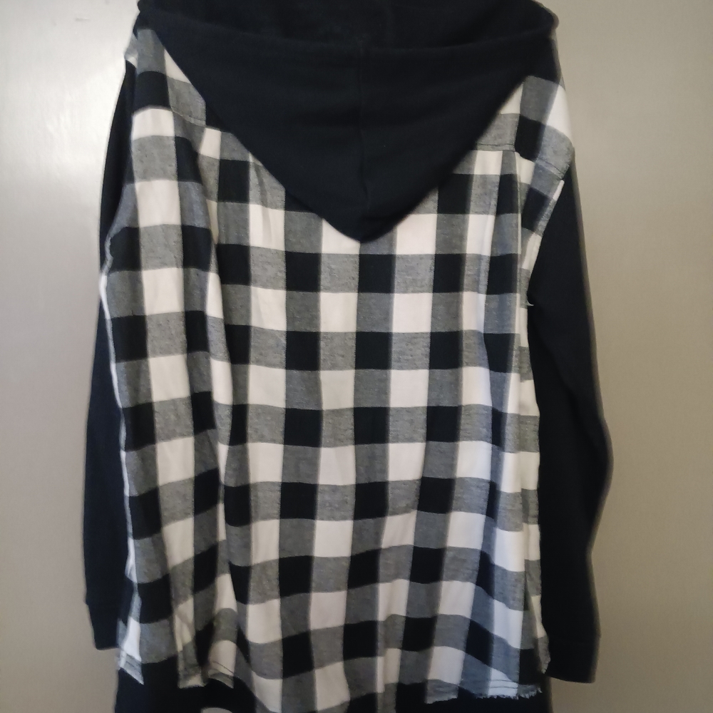 La Miel Black and White Plaid Hoodie Large NWOT